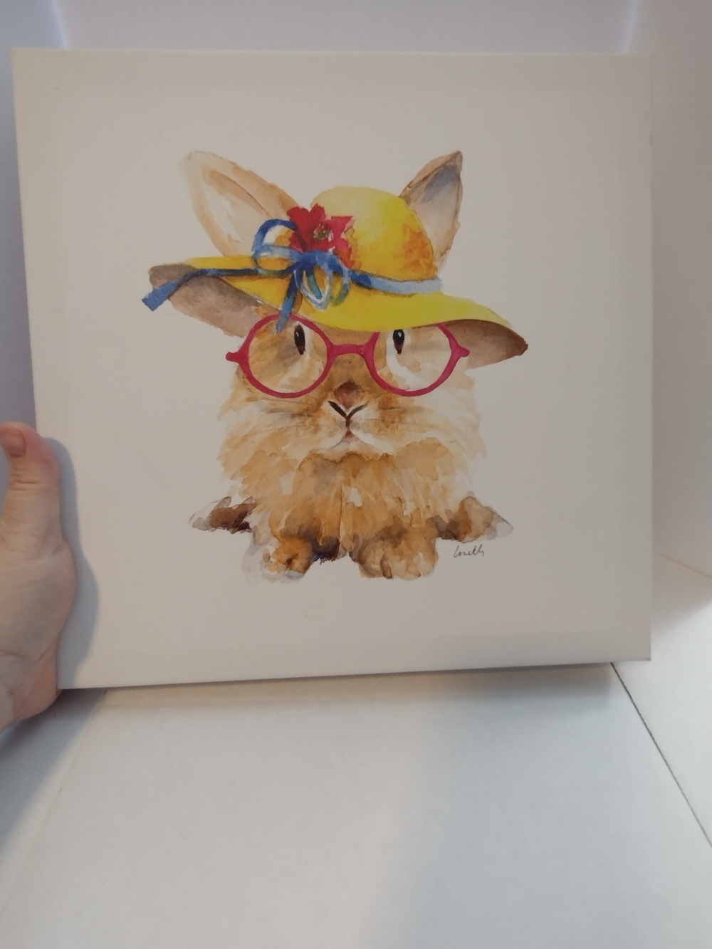 Lanie Loreth Cute Bunny Wall Art Canvas - Yellow Hat & Pink Glasses
